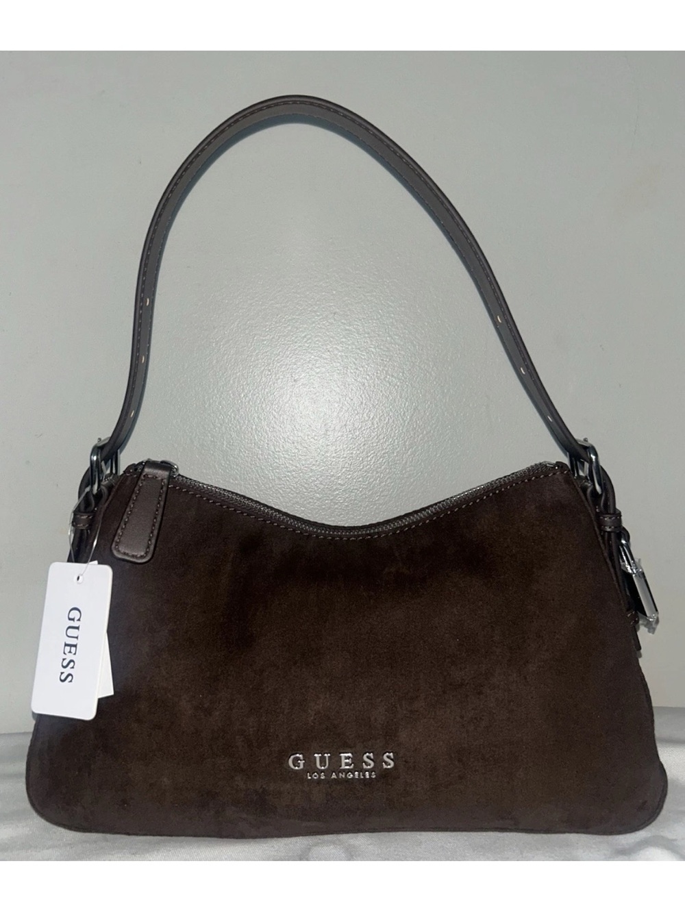 NEW! GUESS Alisha Faux Suede Shoulder Bag in Chocolate
